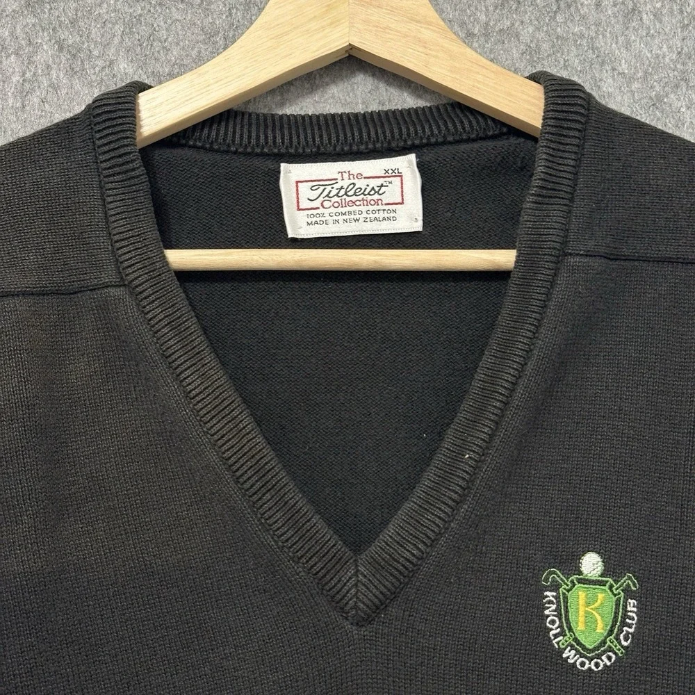 Titleist Collection Golf Sweater Black V-Neck Cotton XXL Knollwood‎ Club FADED
